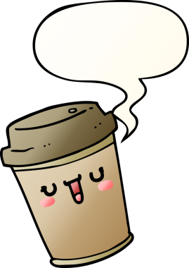 Çizgi film, bir insan tarafından çizilmiş yumuşak eğimli konuşma baloncuklu kahveyi dışarı çıkarır.