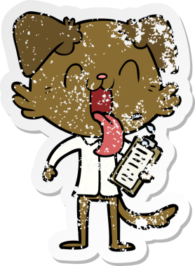 Bir insan tarafından çizilmiş pano ile nefes nefese kalmış bir köpeğin sıkıntılı çıkartması.