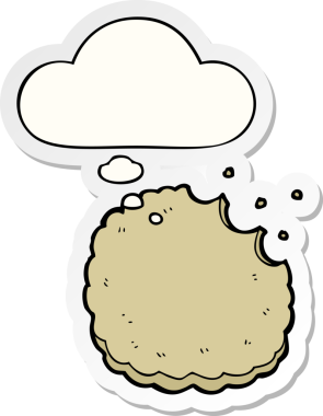 Düşünce baloncuklu çizgi film bisküvisi insan tarafından çizilmiş bir çıkartma.