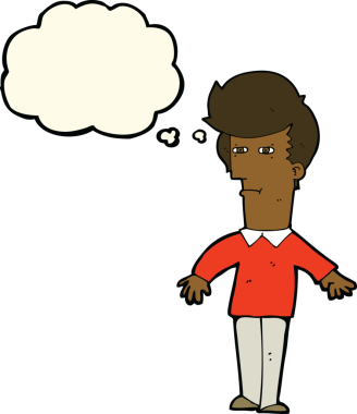 Bir insan tarafından çizilmiş düşünce baloncuğu olan şüpheli bir adam.