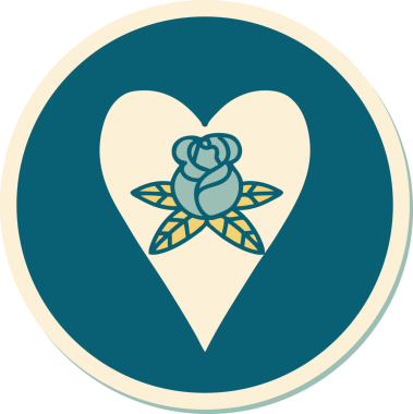 Geleneksel kalp stili dövme çıkartması ve bir insan tarafından çizilmiş çiçekler.