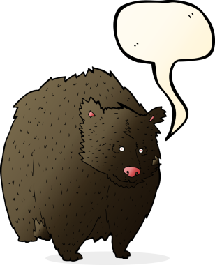 Bir insan tarafından çizilmiş büyük siyah ayı karikatürü.