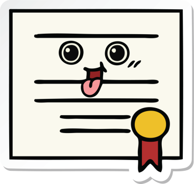 Bir insan tarafından çizilmiş şirin bir karikatür mezuniyet diplomasının çıkartması.