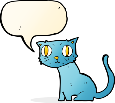 Bir insan tarafından çizilmiş konuşma balonu olan çizgi film kedisi.