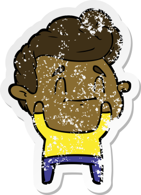 Bir insan tarafından çizilmiş mutlu bir çizgi film karakterinin sıkıntılı çıkartması.