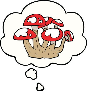 Bir insan tarafından çizilmiş düşünce baloncuklu mantarlar.