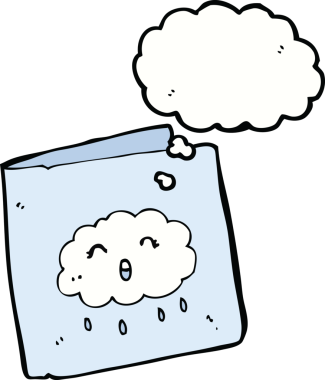 Bulut desenli çizgi film kartı, insan tarafından çizilmiş düşünce baloncuğu.