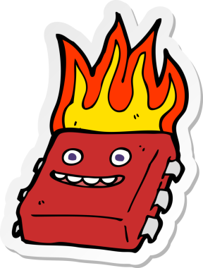 Bir insan tarafından çizilmiş kırmızı ateşli bilgisayar çipinin çıkartması.