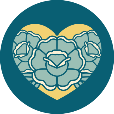 Bir insan tarafından çizilmiş kalp ve çiçeklerin ikonik dövme şekli