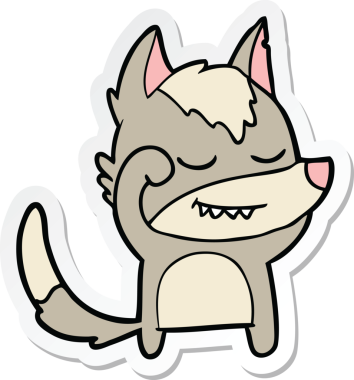 Bir insan tarafından çizilmiş yorgun bir kurt çizgi filminin çıkartması.