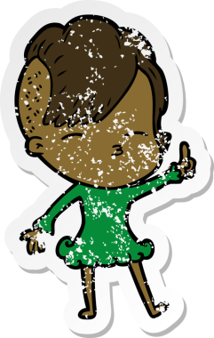 Bir insan tarafından çizilmiş, gözlerini kısan bir çizgi film karakterinin sıkıntılı çıkartması.