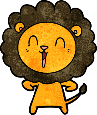 Bir insan tarafından çizilmiş gülen aslan çizgi filmi.