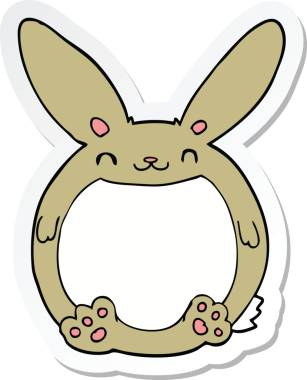 Bir insan tarafından çizilmiş çizgi film tavşanının çıkartması.