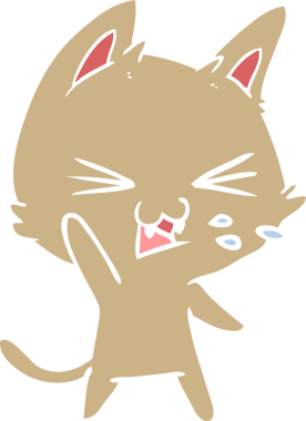 Bir insan tarafından çizilmiş düz renkli çizgi film kedisi.