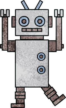 Bir insan tarafından çizilmiş dans eden bir robotun retro grunge dokusu.