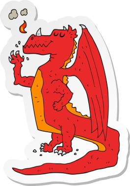 Bir insan tarafından çizilmiş mutlu ejderhanın çıkartması.