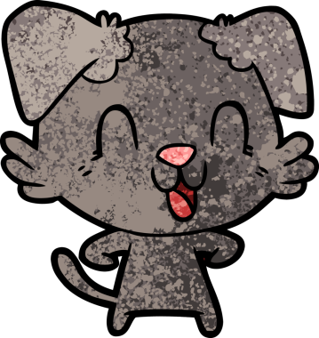 Bir insan tarafından çizilmiş gülen çizgi film köpeği.