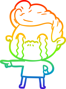 Gökkuşağı gradyan çizimi bir insan tarafından çizilmiş ağlayan bir karikatür adamı çiziyor.