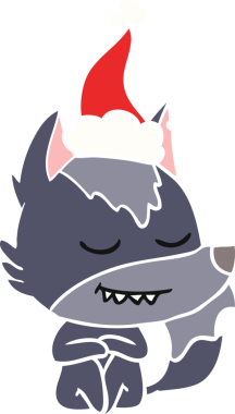 Bir insan tarafından çizilmiş Noel Baba şapkası giymiş bir kurt resmi.