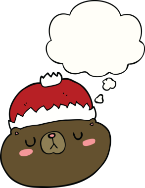 Bir insan tarafından çizilmiş düşünce baloncuklu çizgi film Noel ayısı.