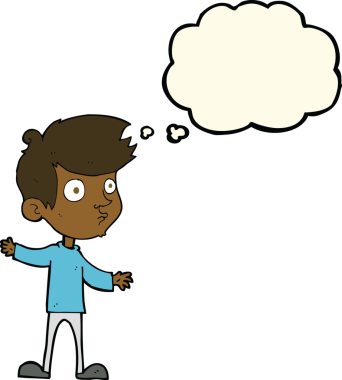 Bir insan tarafından çizilmiş düşünce baloncuğu olan meraklı çocuk.