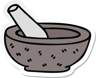 Bir insan tarafından çizilmiş karikatür tokmağı ve havan topu.