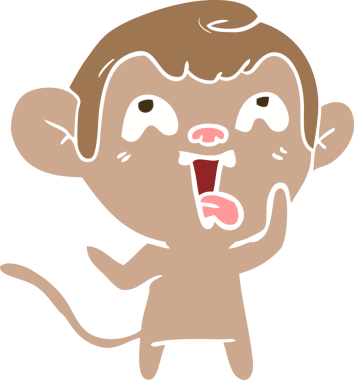 Bir insan tarafından çizilmiş düz renk çizgi film maymunu.