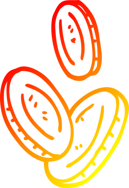 Bir insan tarafından çizilmiş altın sikkelerin sıcak çizgi çizimi