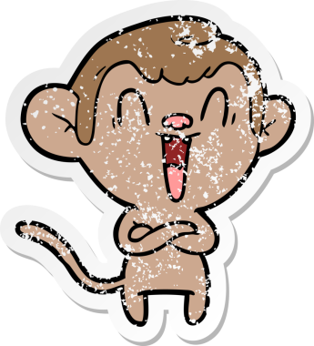 Bir insan tarafından çizilmiş gülen maymunun sıkıntılı çıkartması.