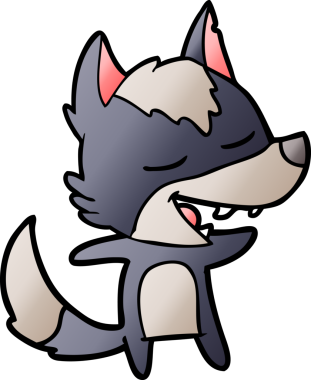 Bir insan tarafından çizilmiş gülen bir kurt.