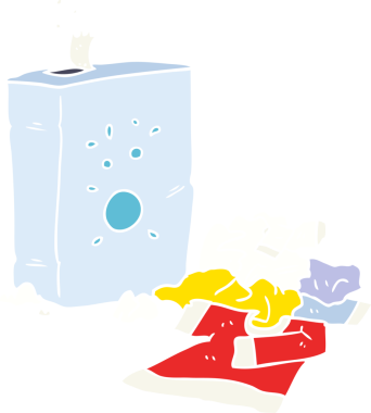 Düz renkli çizgi film yıkama tozu ve bir insan tarafından çizilmiş çamaşır.