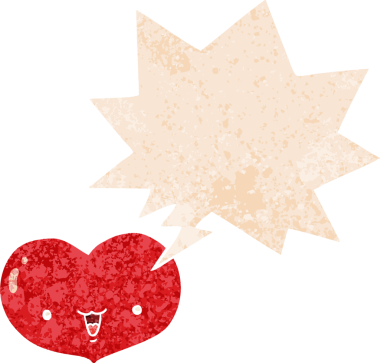 çizgi film aşk karakteri konuşma baloncuğu ile grunge sıkıntılı retro dokuma tarzı bir insan tarafından çizilmiş