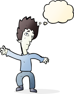 Bir insan tarafından çizilmiş düşünce balonlu vampir adam.