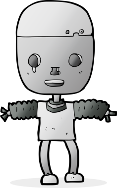 Bir insan tarafından çizilmiş çizgi film robotu