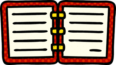 Bir insan tarafından çizilmiş açık bir günlüğün çizgi roman tarzı