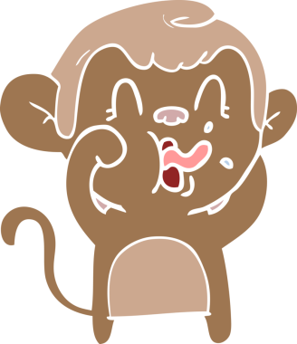 Bir insan tarafından çizilmiş düz renk çizgi film maymunu.