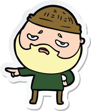 Bir insan tarafından çizilmiş sakallı endişeli bir karikatür çıkartması.