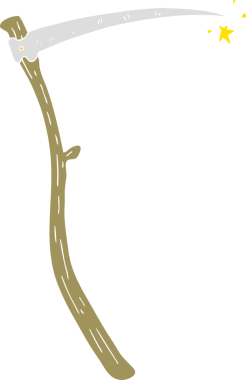 Bir insan tarafından çizilmiş keskin tırpanların düz renk çizimi