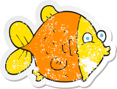 Bir insan tarafından çizilmiş komik bir balığın gerilimli çıkartması.