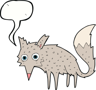 Bir insan tarafından çizilmiş konuşma balonlu komik bir kurt.