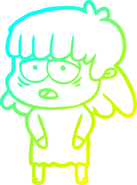 Bir insan tarafından çizilmiş, karikatür çizen yorgun bir kadın.