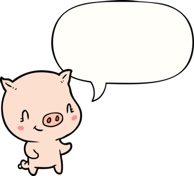 Bir insan tarafından çizilmiş konuşma balonlu şirin domuz.