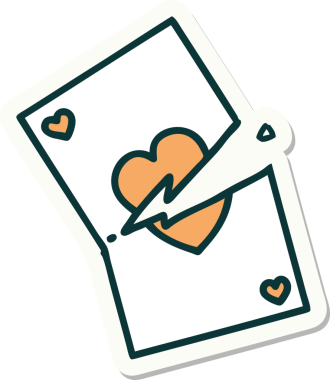 Bir insan tarafından çizilmiş yırtık bir kartın geleneksel stiliyle dövme çıkartması