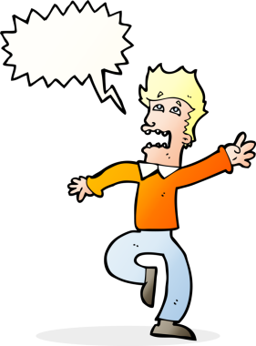 Bir insan tarafından çizilen konuşma baloncuğuyla panikleyen çizgi film adamı.