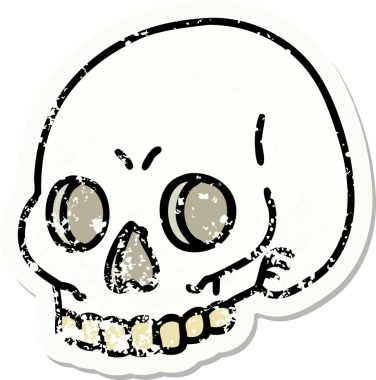 Bir insan tarafından çizilmiş geleneksel bir kafatası stili dövmesi var.