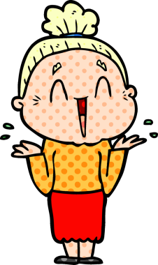 Bir insan tarafından çizilmiş mutlu yaşlı kadın çizgi filmi.