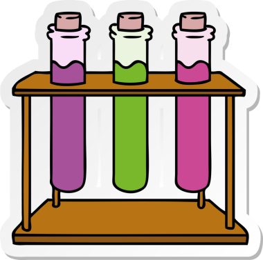 Bir insan tarafından çizilmiş bir bilim test tüpünün el çizimi karikatürü.