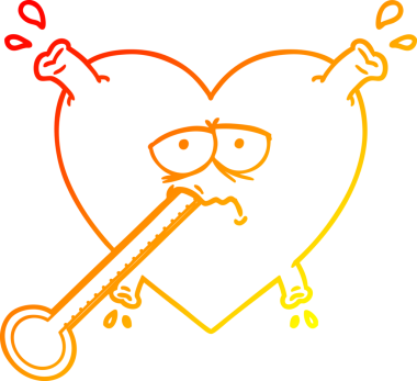 Bir insan tarafından çizilmiş sağlıksız bir kalbin sıcak çizgi çizimi