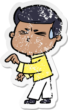 Bir insan tarafından çizilmiş terleyen bir çizgi film karakterinin sıkıntılı çıkartması.