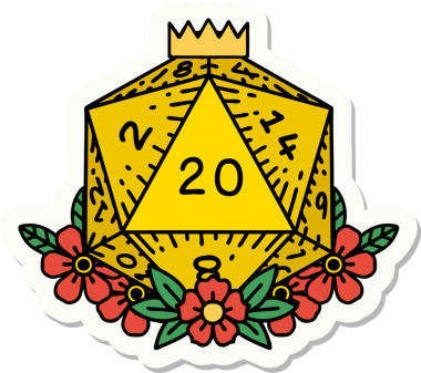 Bir insan tarafından çizilmiş 20 D20 zarının etiketi.